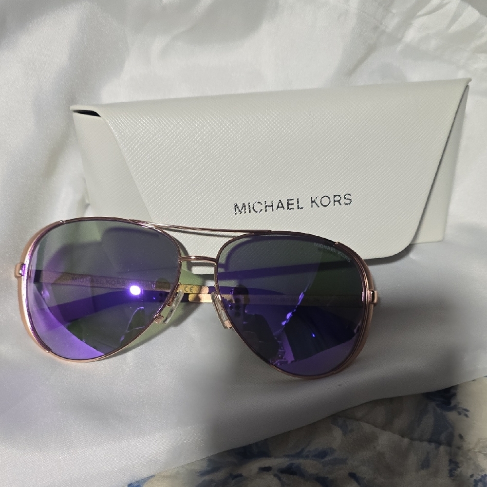 Michael Kors Rose Gold Chelsea Sunglasses with Purple Mirrored Lenses